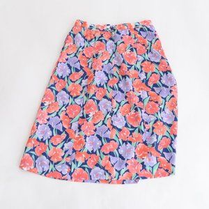 Vintage Vernon Vernon Coral, &Purple Floral Midi Skirt